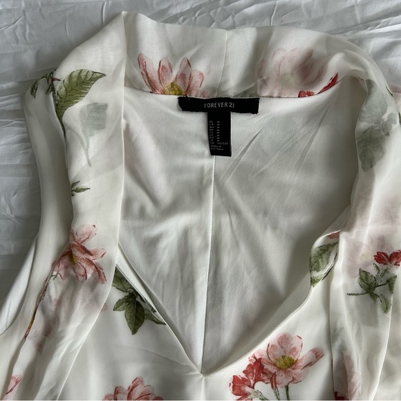 FOREVER 21 Women’s‎ Mini Babydoll Dress White Floral Chiffon Halter Tie Lined M - Picture 5 of 14